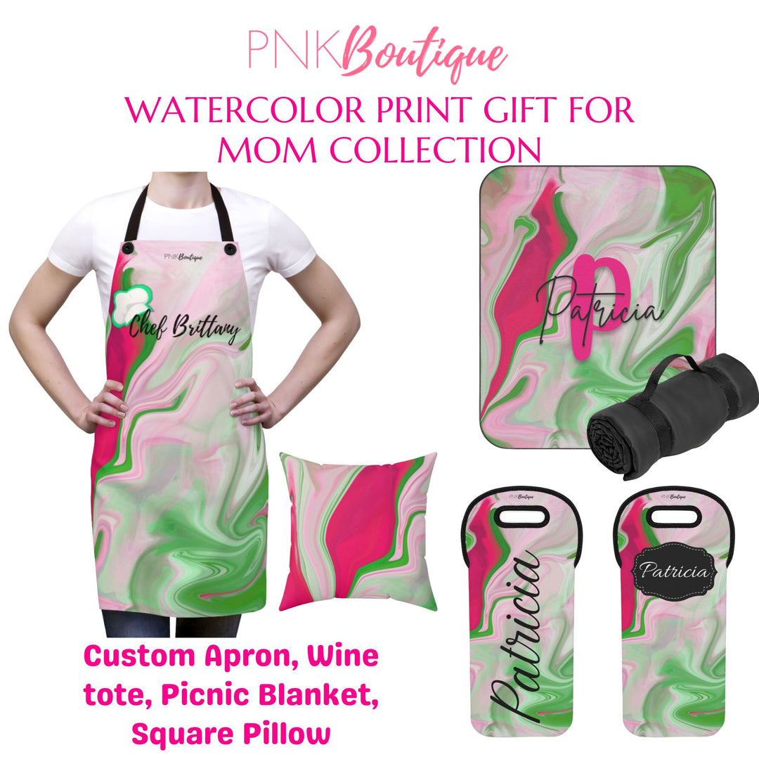 PNK Pink & Green Watercolor Personalized Apron