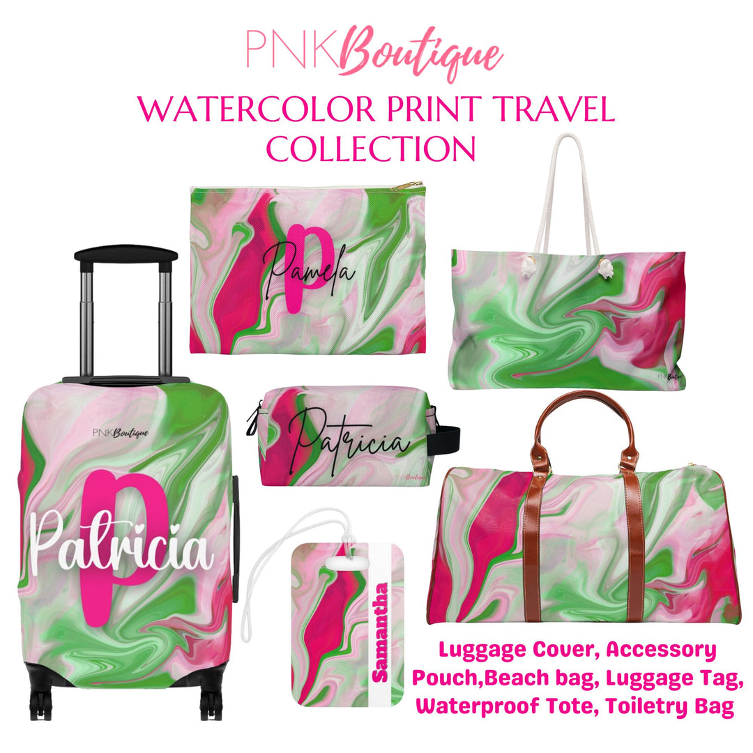 PNK Watercolor Pink & Green Personalized Luggage Cover