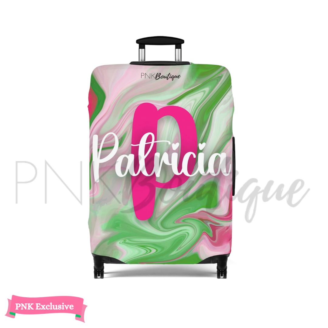 PNK Watercolor Pink & Green Personalized Luggage Cover