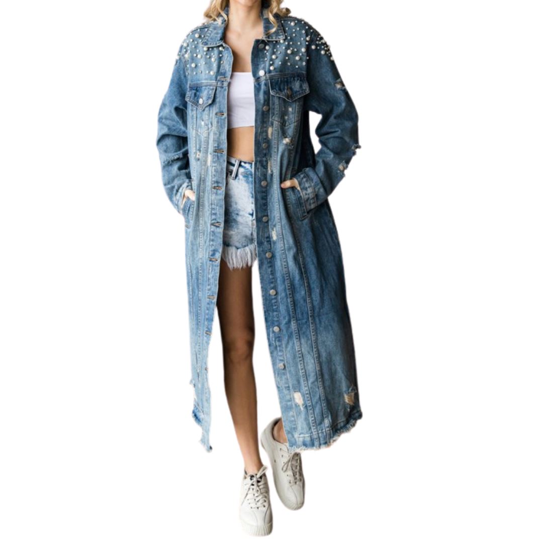 Pretty Girl Pearl Denim Duster (Curve)