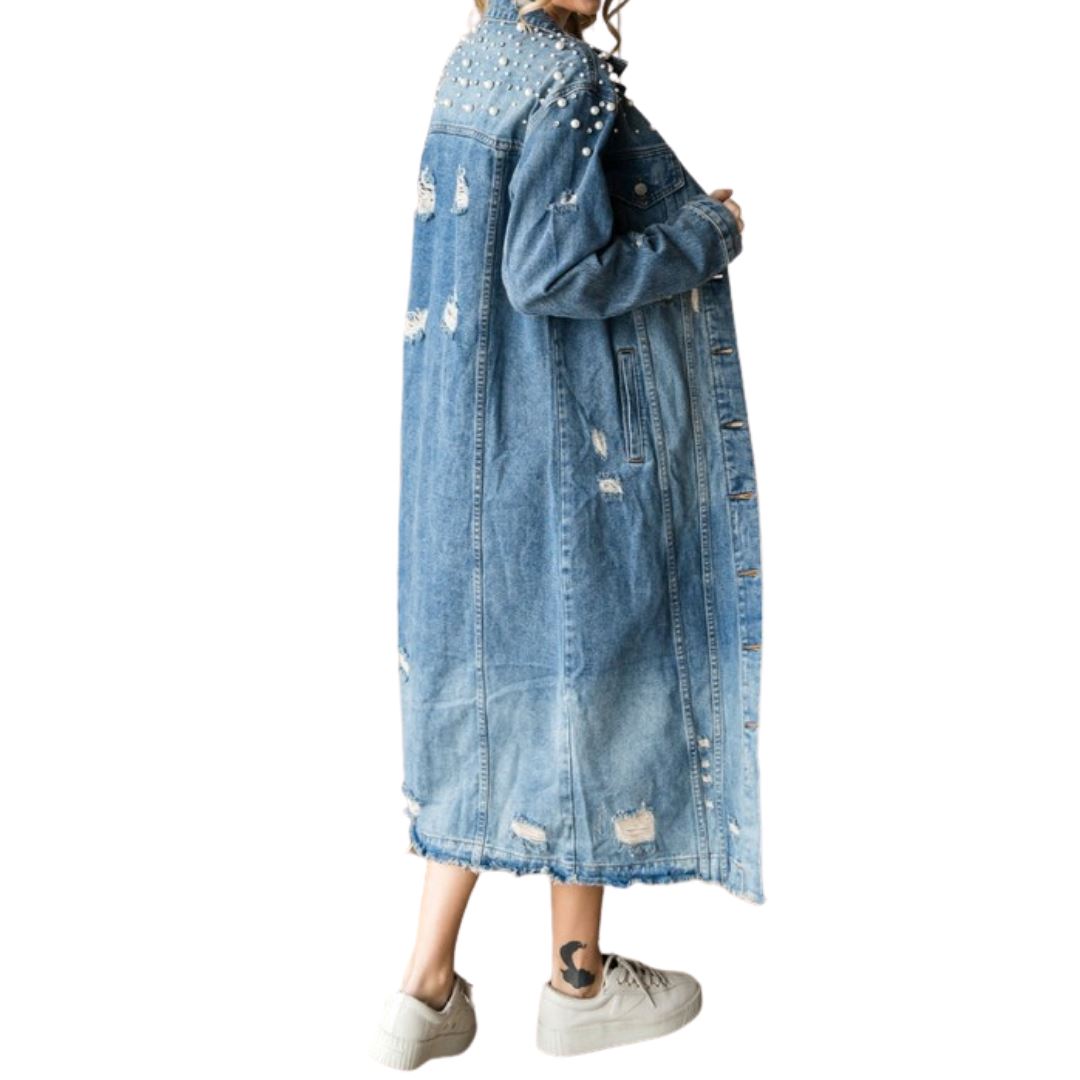 Pretty Girl Pearl Denim Duster (Curve)