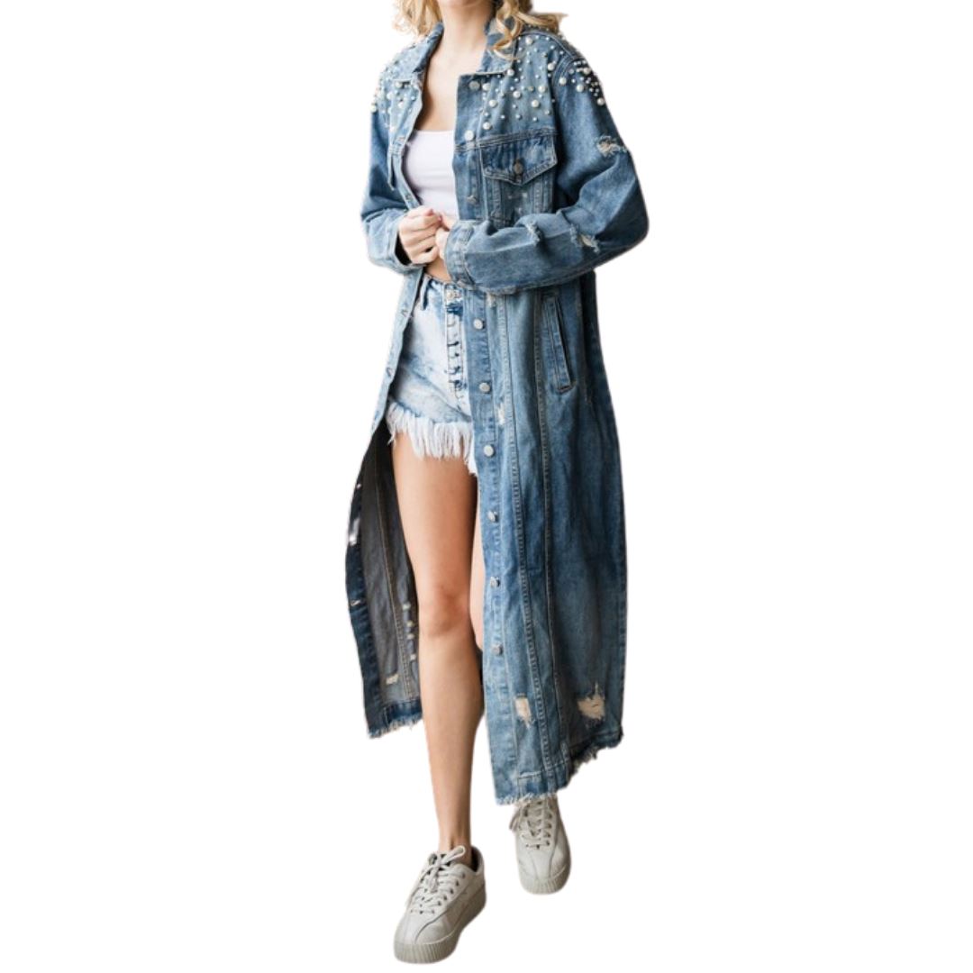 Pretty Girl Pearl Denim Duster (Curve)