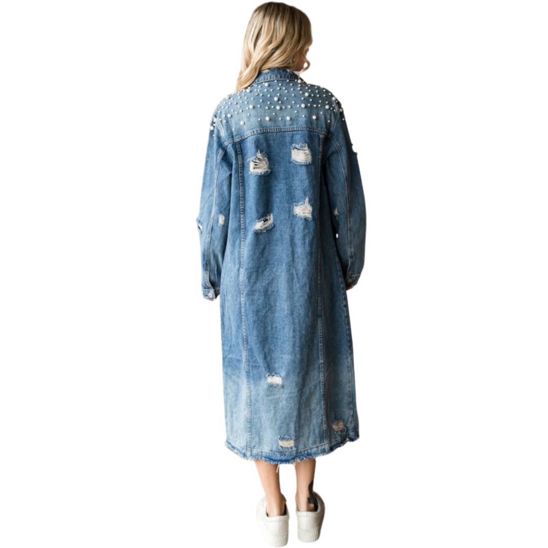 Pretty Girl Pearl Denim Duster (Curve)