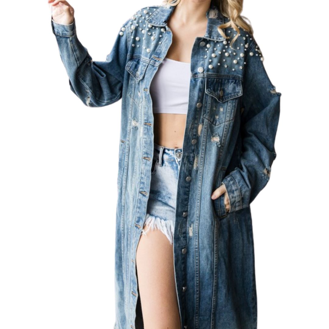 Pretty Girl Pearl Denim Duster (Curve)