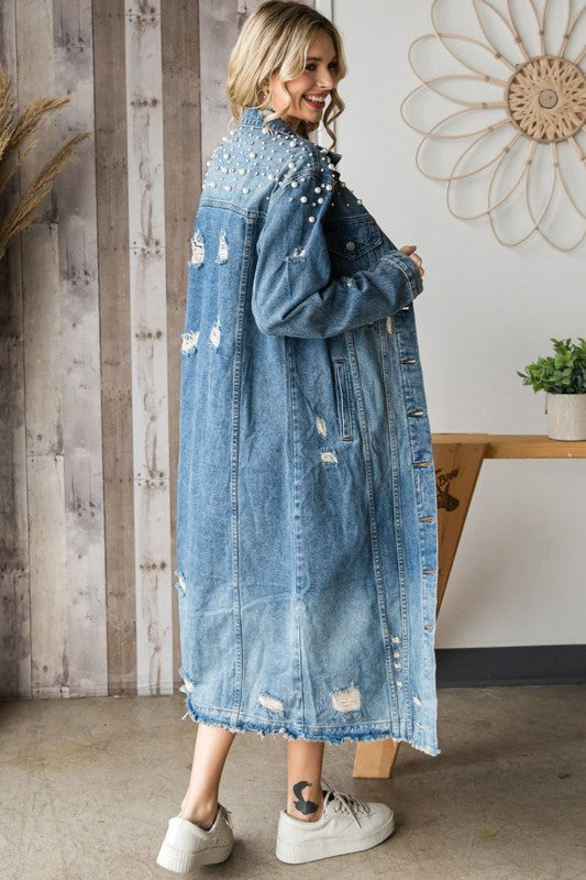 Pretty Girl Pearl Denim Duster