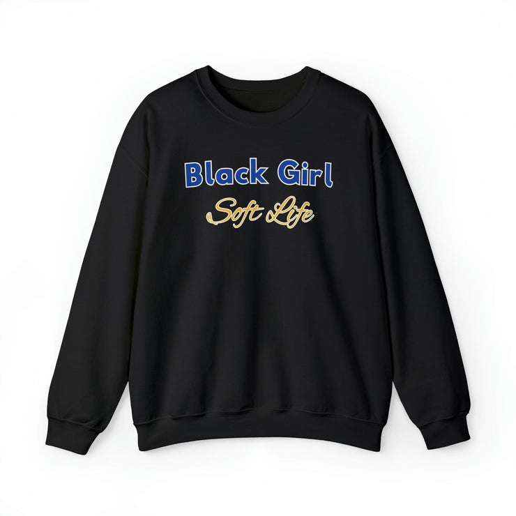 Black Girl Soft Life Blue and Gold Crewneck Sweatshirt