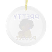 Pretty Poodle Blue and Gold Glass Ornament