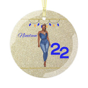 Nineteen 22 Blue and Gold Glass Ornament