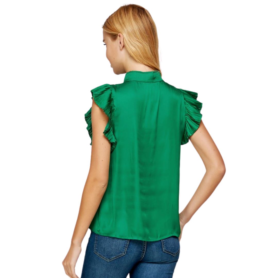 Shantal Silk Ruffled Blouse (Green)