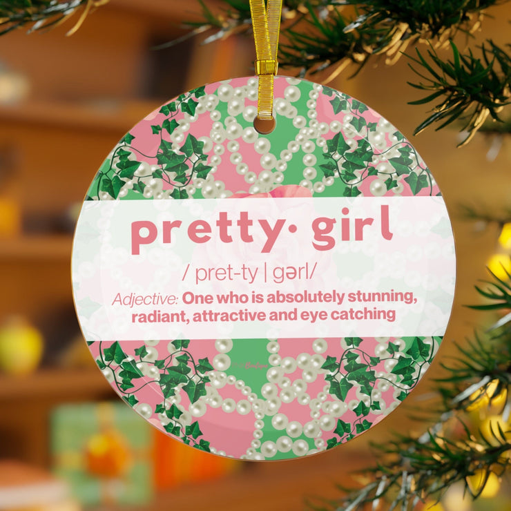 Signature 2 Pink and Green Pretty Girl Glass Ornament