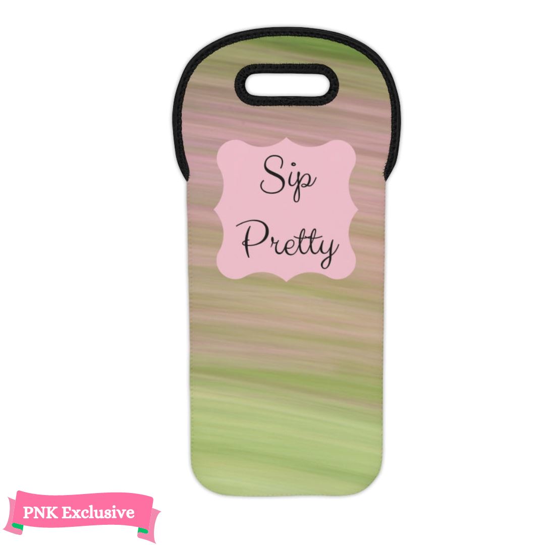 Sip Pretty Pink and Green Wine Tote Bag