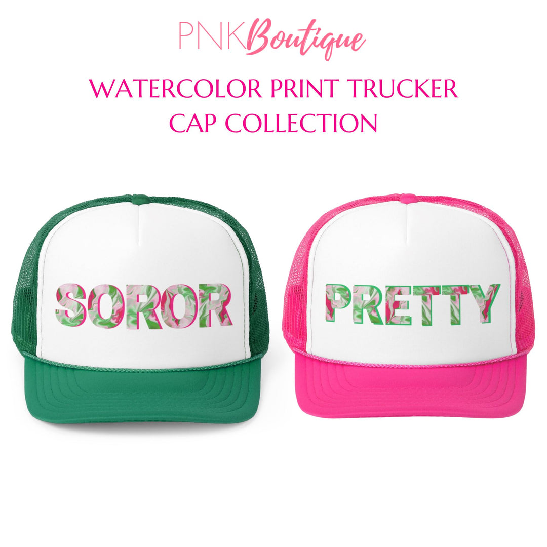 PNK Signature Pink & Green Soror Trucker Snap Back Cap