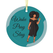 Wake Pray Slay Curve Glass Ornament