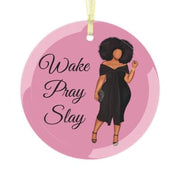 Wake Pray Slay Curve Glass Ornament