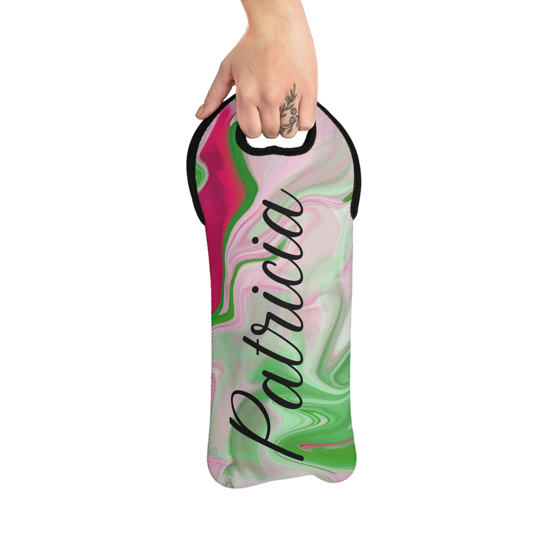 PNK Watercolor Pink & Green Personalized Wine Tote Bag