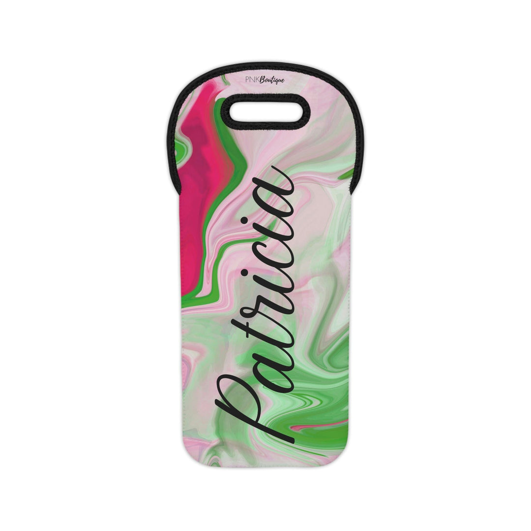 PNK Watercolor Pink & Green Personalized Wine Tote Bag