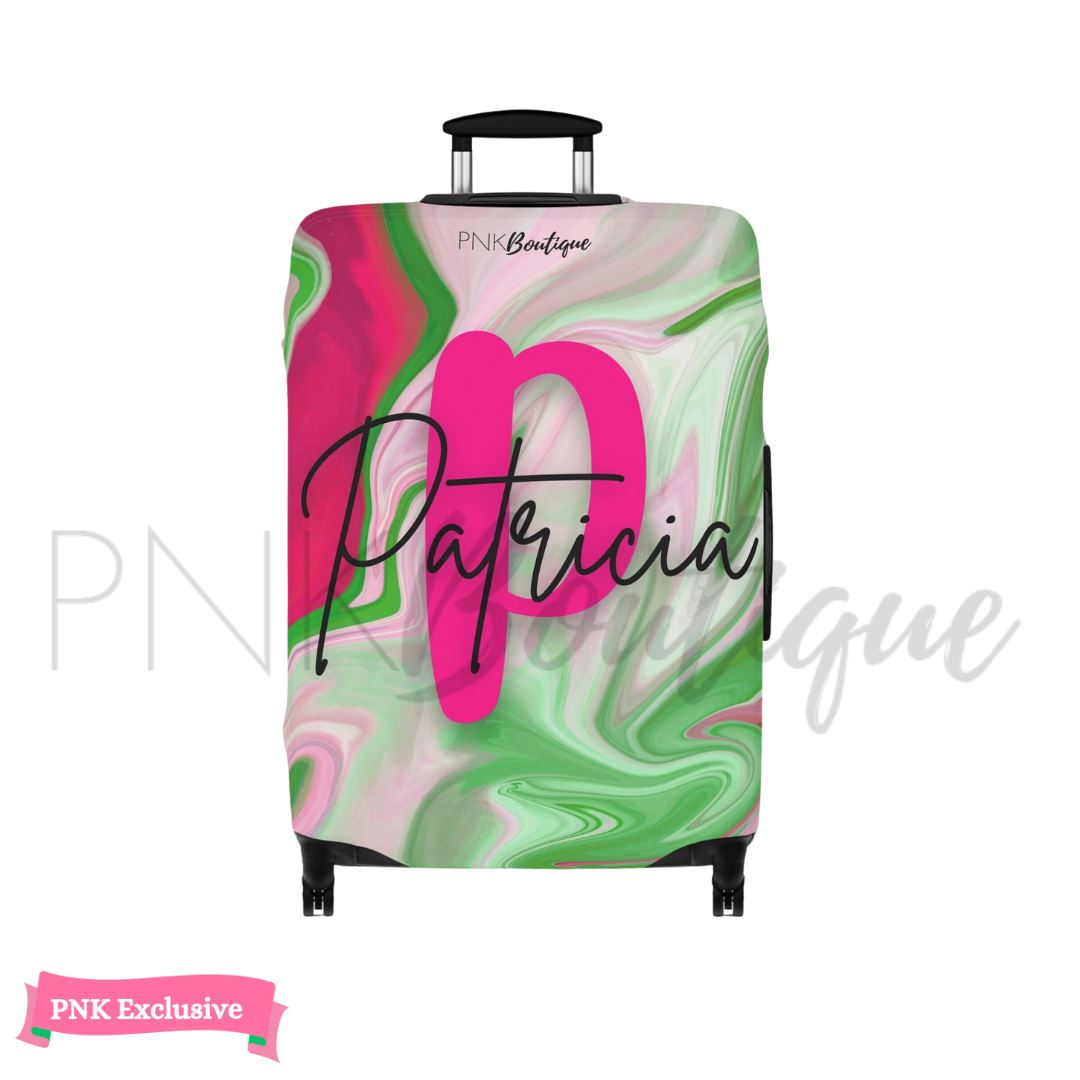 PNK Watercolor Pink & Green Personalized Luggage Cover