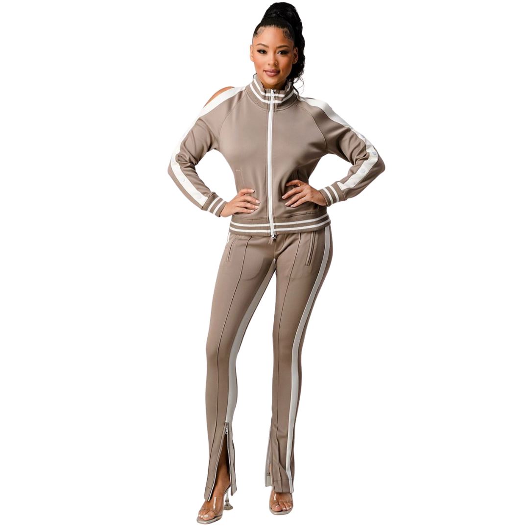 White Stripe Tracksuit (Brown)