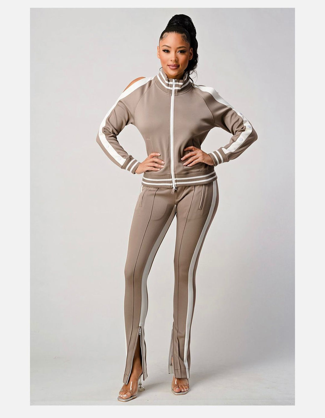 White Stripe Tracksuit (Brown)