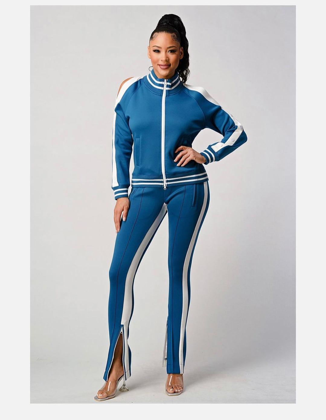 White Stripe Tracksuit (Brown)