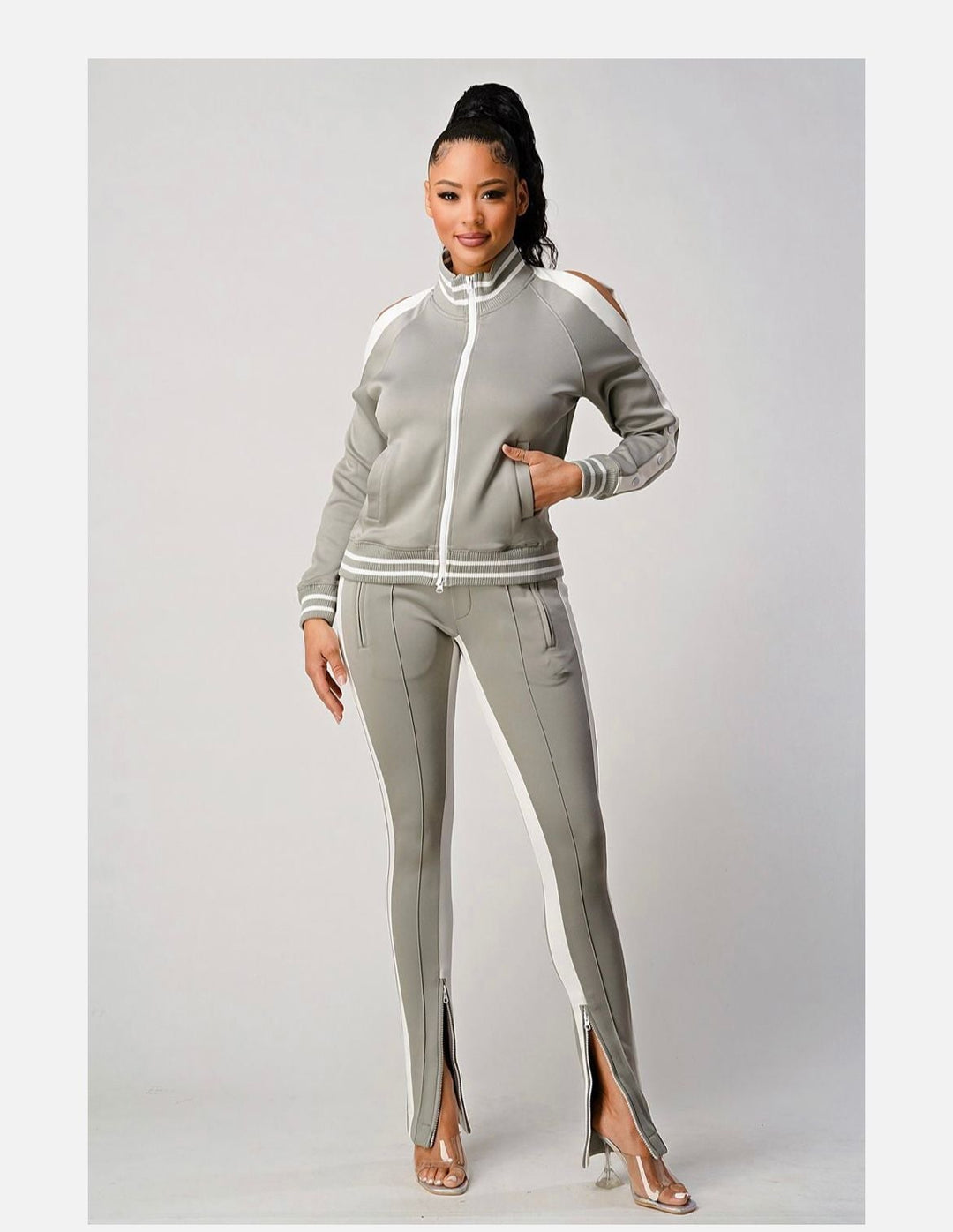 White Stripe Tracksuit (Brown)