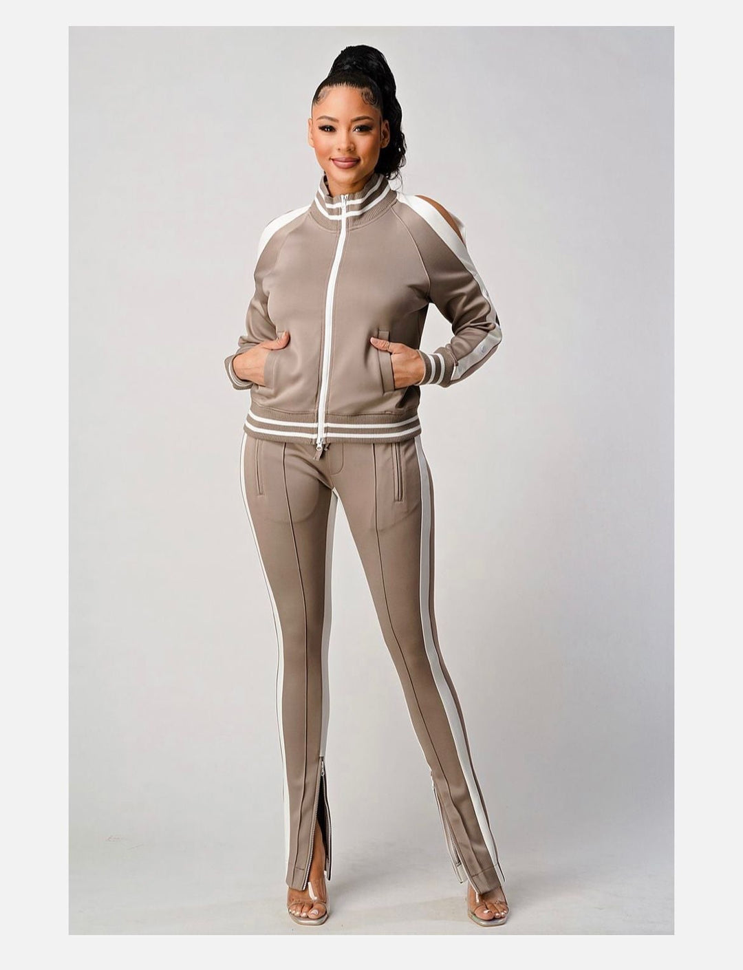 White Stripe Tracksuit (Brown)