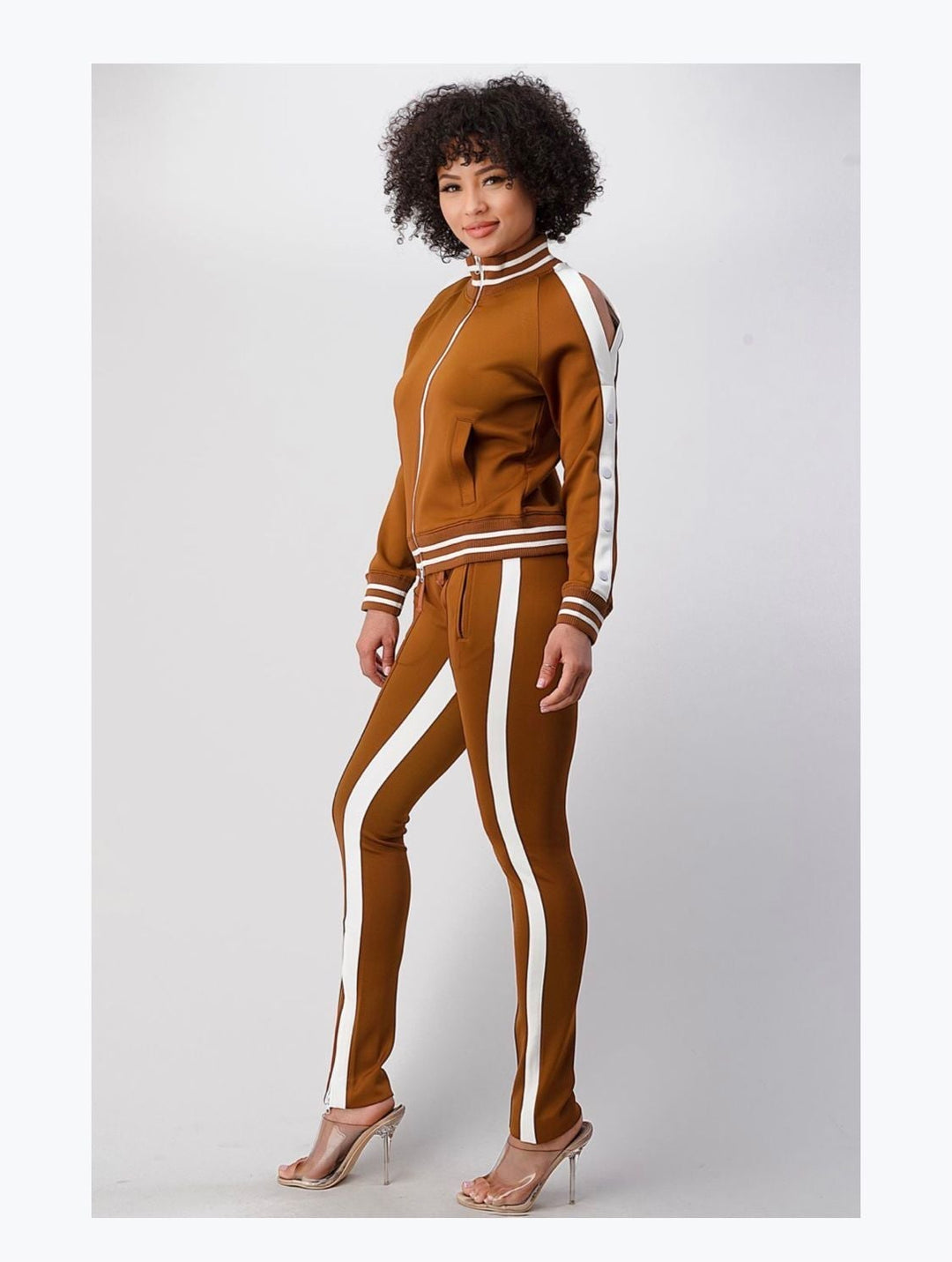 White Stripe Tracksuit (Brown)