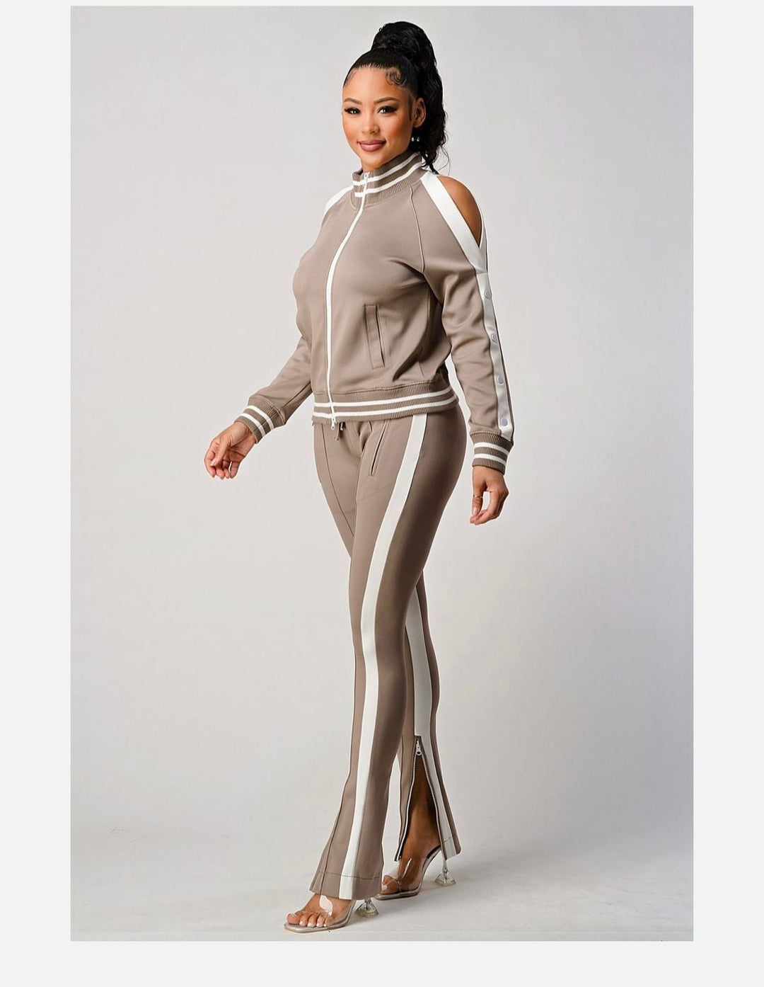 White Stripe Tracksuit (Brown)