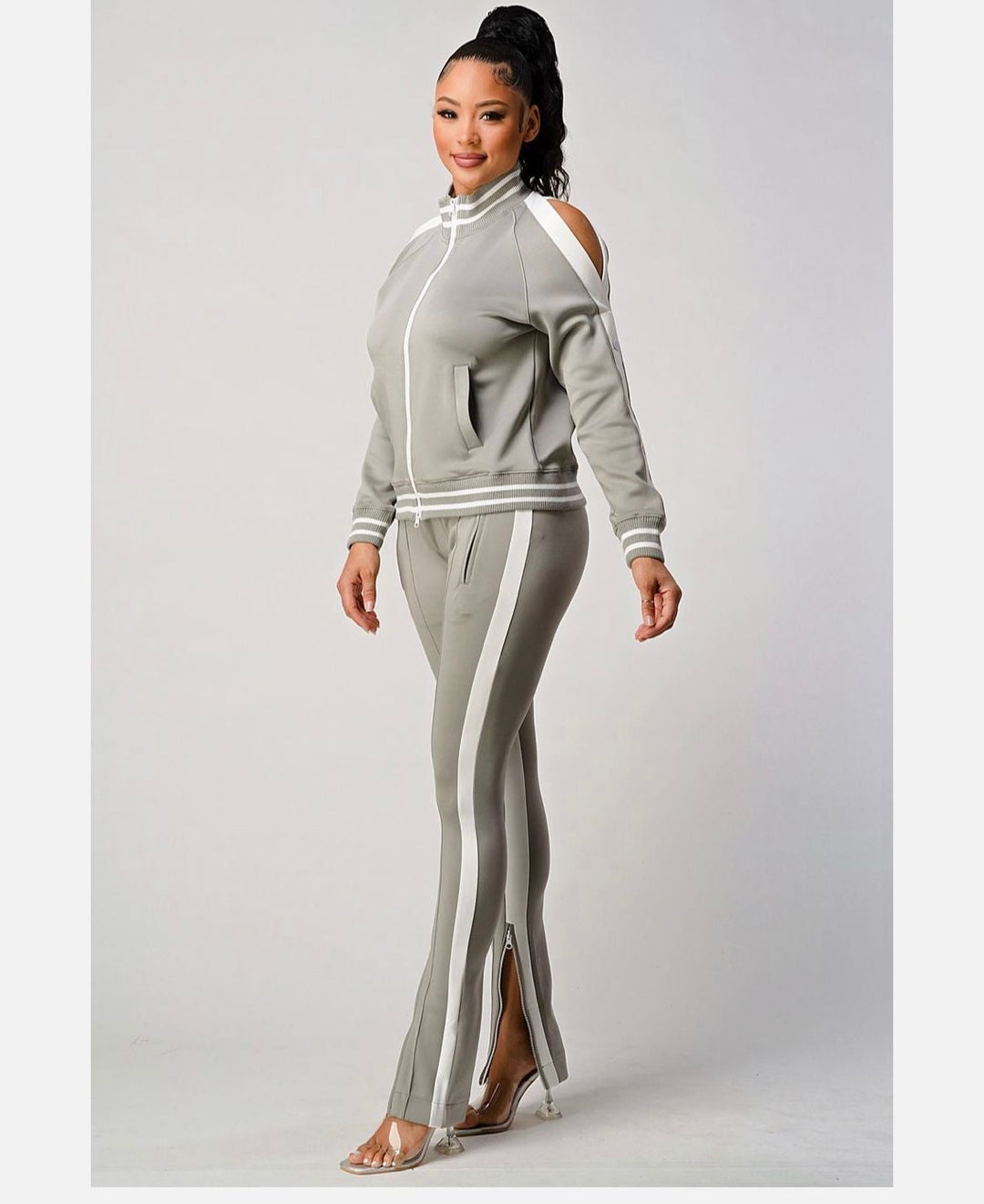 White Stripe Tracksuit (Brown)