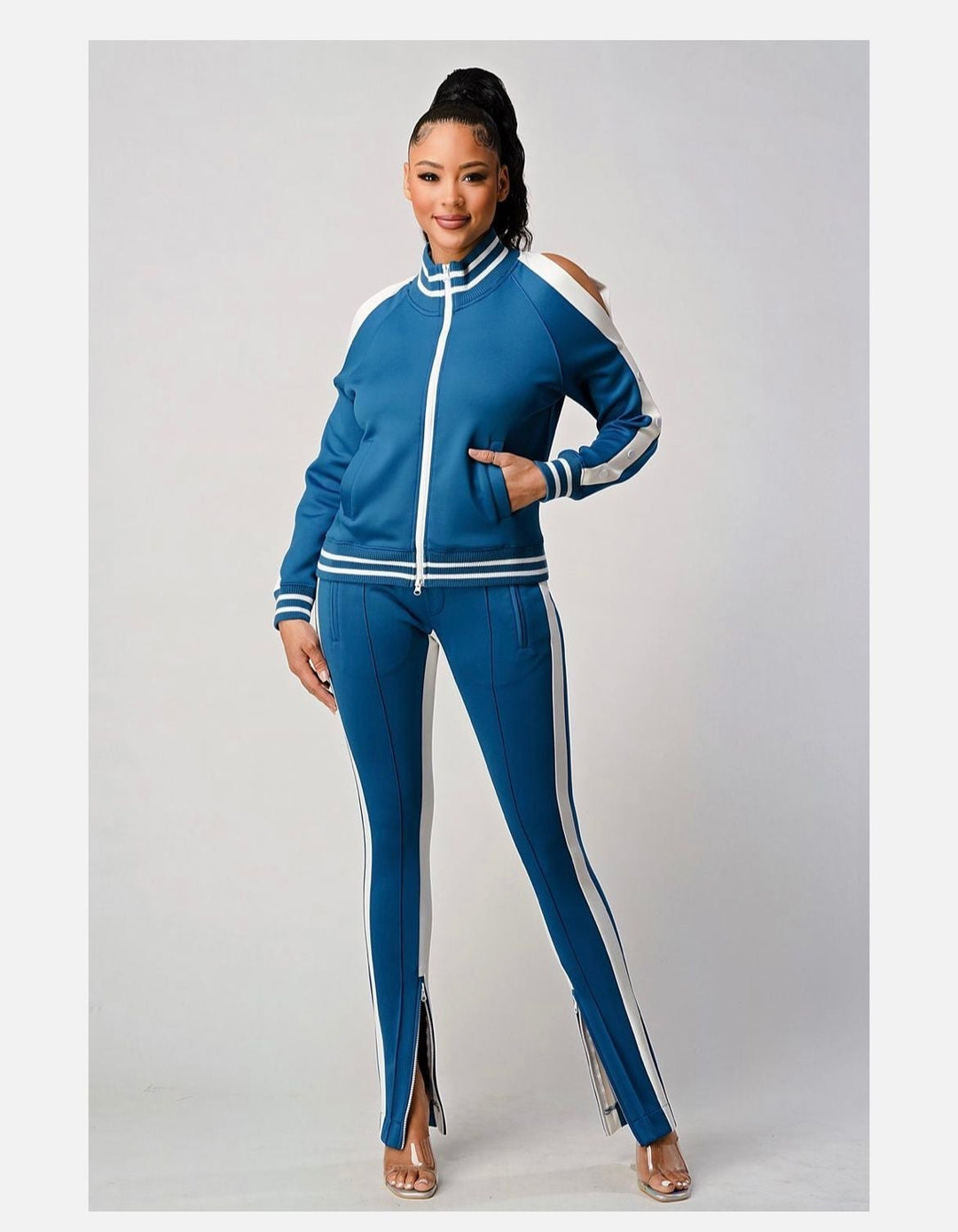 White Stripe Tracksuit (Brown)