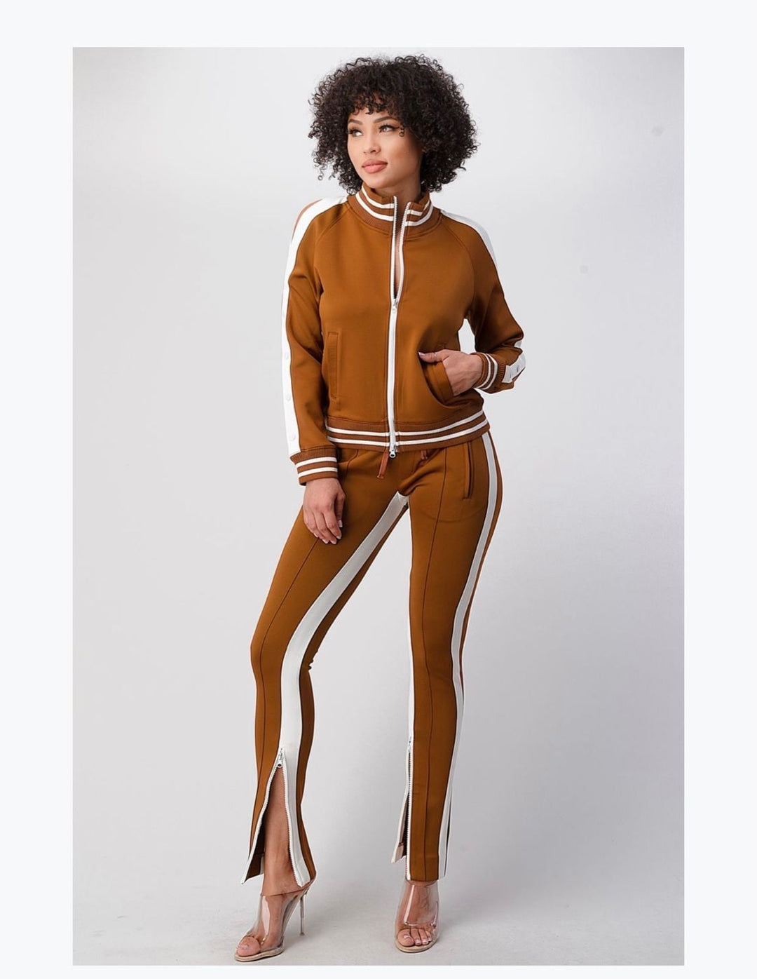 White Stripe Tracksuit (Brown)