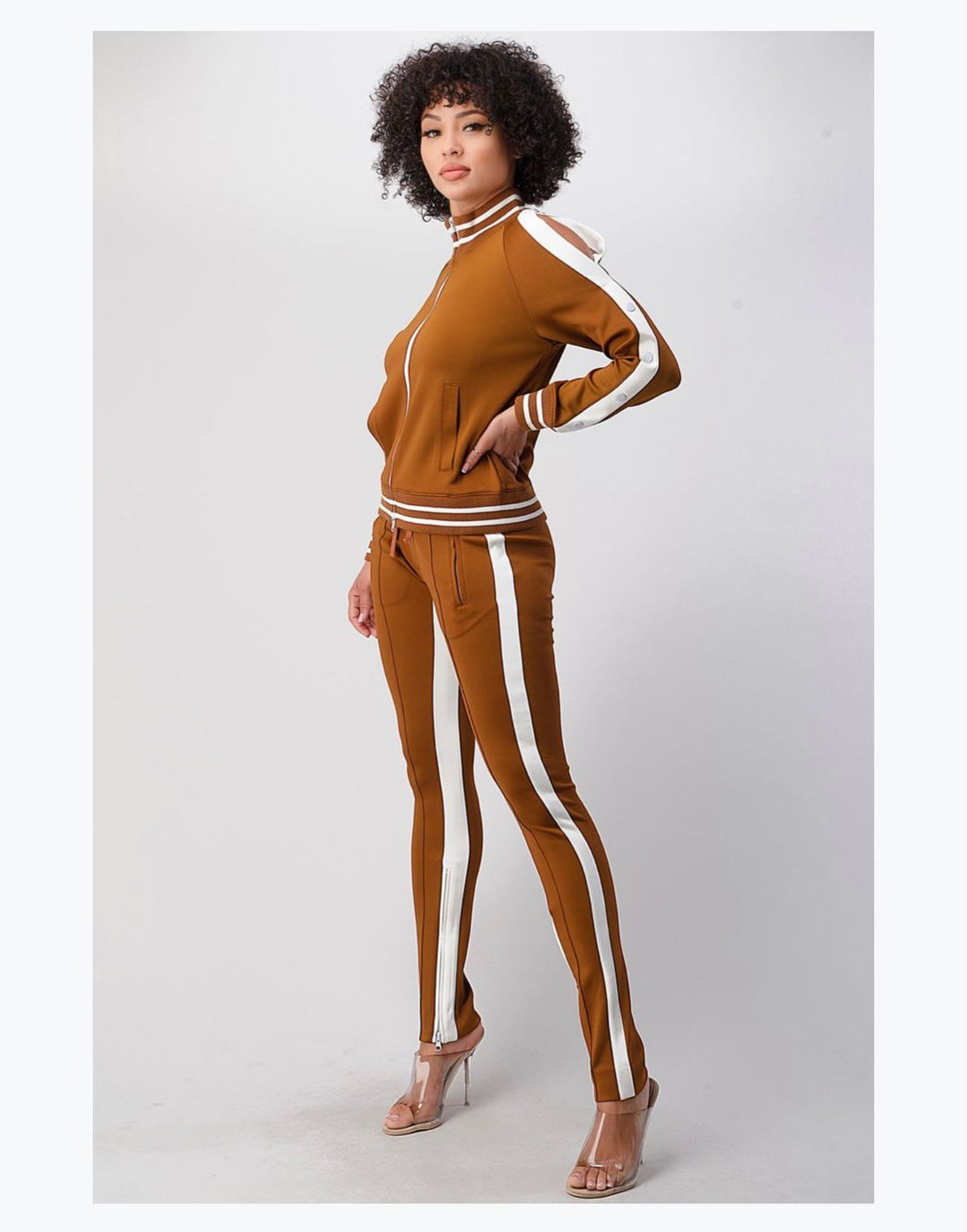 White Stripe Tracksuit (Brown)