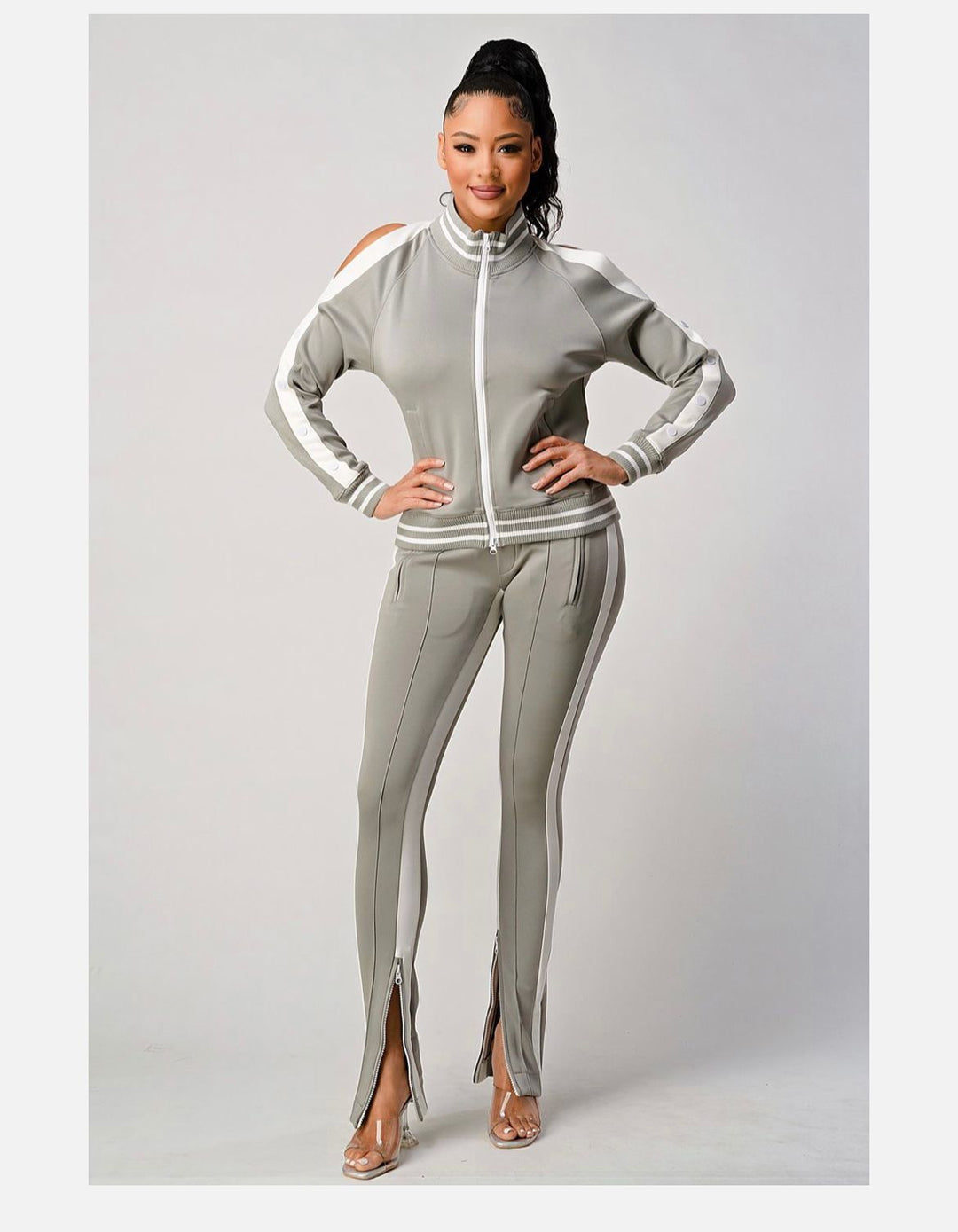 White Stripe Tracksuit (Brown)